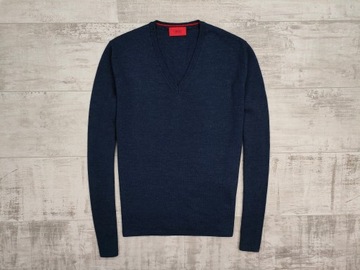 HUGO BOSS SEVITO SWETER MĘSKI WIRGIN WOOL GRANATOWY V-NECK ORYGINAŁ r. S