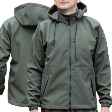 Kurtka SOFTSHELL Olive WODOODPORNA z kapturem r. M