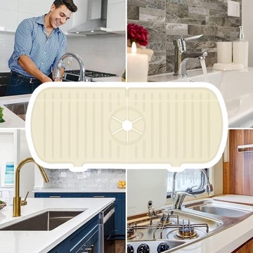 СИЛИКОНОВЫЙ КОВрик ДЛЯ РАКОВИНЫ, СЛИВНИК ПОД ЛЕНТУ, БЕЖЕВЫЙ ЗАЩИТНЫЙ КОВРИК ДЛЯ КУХНИ