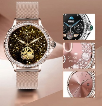 ЖЕНСКИЕ СМАРТ-ЧАСЫ КРАСИВЫЕ БРИЛЛИАНТЫ ROSEGOLD CALLS HEART RATE С 3 РЕМНЯМИ