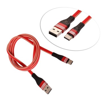 KABEL USB TYP-C OPLOT NYLON PŁASKI 1 M
