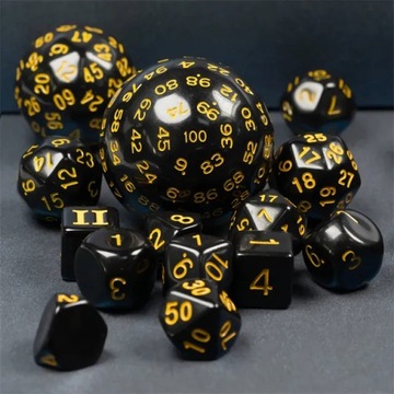KOSTKI RPG CZARNO-ŻÓŁTY ZESTAW 15 KOŚCI KOSTEK
