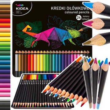 KREDKI OŁÓWKOWE W METALOWYM PUDEŁKU KIDEA 24 KOLOR