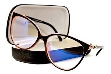 DAMSKIE OKULARY ZERÓWKI ANTYREFLEKSYJNE DO KOMPUTERA KOCIE OCZY Z ETUI