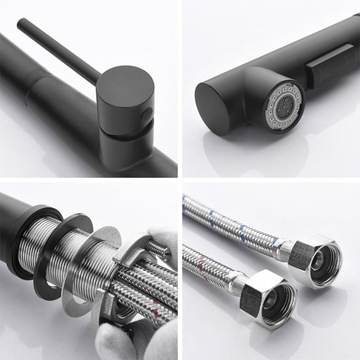 Bateria Kuchenna Zlewozmywa Kran Stalowy z Wyciąganą Wylewką 2-Tryby 50CM