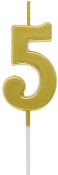 ŚWIECZKA CYFERKA 5 ZŁOTA METALICZNA 9,5x2,3 cm