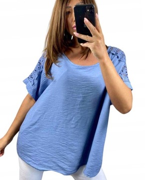 B1070 BLUZKA WISKOZA z KORONKĄ NIEBIESKA r. 54 (7XL)