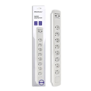 Qoltec Przedłużacz Listwa zasilająca antyprzepięciowa 8 gniazd 2 x USB 1.8m