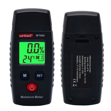 Cyfrowy miernik wilgotności typu pin, detektor wycieków wody tester wilgoci