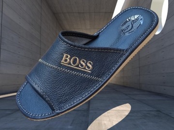 МУЖСКИЕ ТАПОЧКИ ИЗ НАТУРАЛЬНОЙ КОЖИ, ТЕМНО-СИНИЙ MARHAR