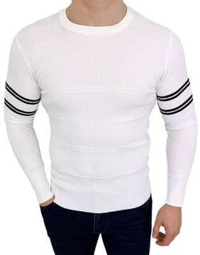 Sweter meski w paski biały stylovy CHL9010 - XXL