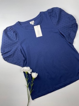 Bawełniana bluzka damska granatowa t-shirt z bufkami J.CREW r. M