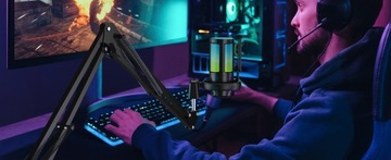 KOLOROWY MIKROFON POJEMNOŚCIOWY RGB Z WTYCZKĄ USB Z PRZYCISKIEM WYCISZANIA