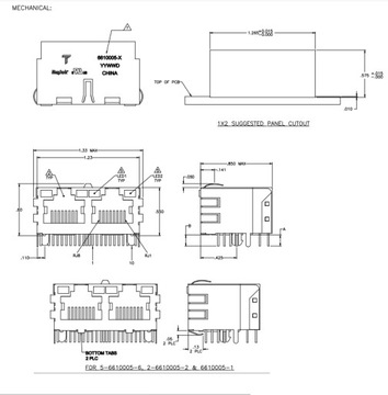 Гигабитная розетка 2 x RJ45 6610005-2 MAGJACK 1 шт.