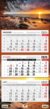 Kalendarz ścienny TRÓJDZIELNY 2025 KAWA Z OKIENKIEM