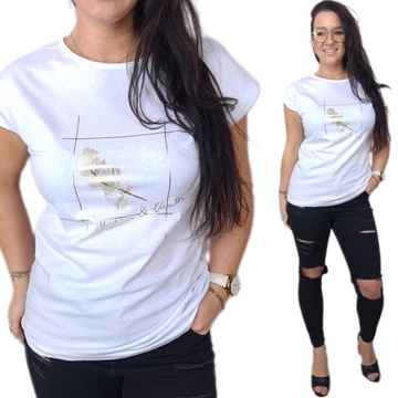 BLUZKA koszulka KOBIECY TSHIRT top MODNE WZORY, M