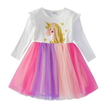 Sukienka 98 tiulowa tęczowa Unicorn wesele brokat
