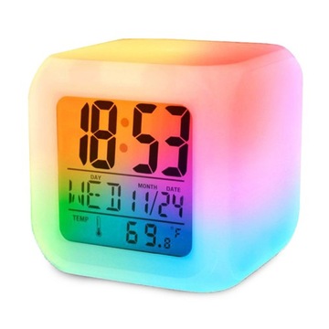 BUDZIK ZEGAR TERMOMETR LCD KAMELEON ŚWIECĄCY