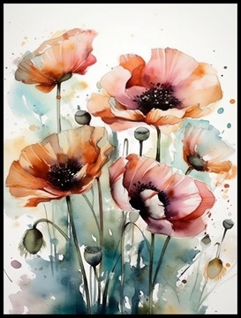 Plakat na Ścianę Obraz Kwiaty Maku Minimalizm Art 70x100 cm Premium ElliveX