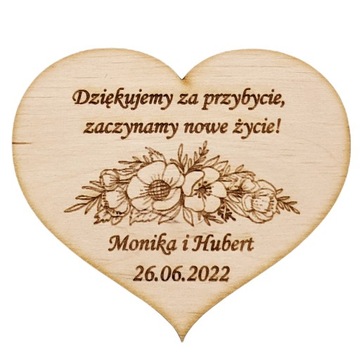 Magnes SERCE podziękowanie dla gości gościom wesele Ślub GRAWER Drewno EKO