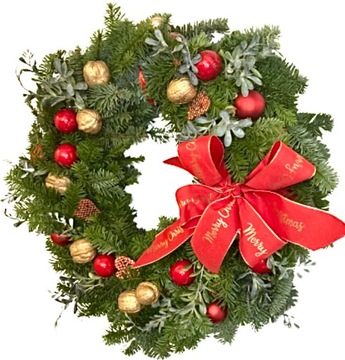 Wianek bożonarodzeniowy na drzwi stroik ŻYWY jodła