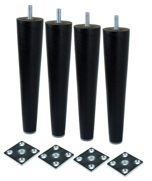 Nogi Nóżki Drewniane czarne 20 cm + blachy zestaw