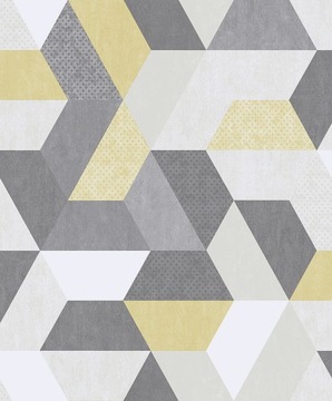 TAPETA TRAPEZY TRÓJKĄTY SZARE ŻÓŁTE GEOMETRIA