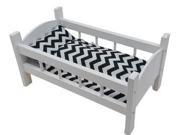 ŁÓŻECZKO DREWNIANE BIAŁE dla lalek +POŚCIEL