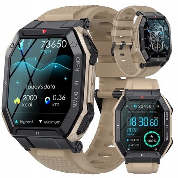 SMARTWATCH MĘSKI MILITARNY ROZMOWY WIELOFUNKCYJNY POGODA POLSKIE MENU IP67