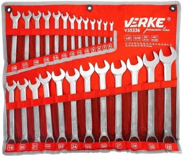VERKE V35336 KLUCZE PŁASKO-OCZKOWE 25 sztuk 6-32mm POKROWIEC