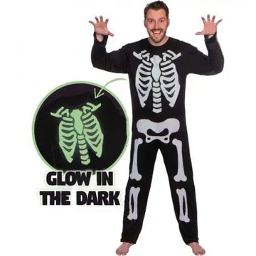 męski Strój halloween świecący w ciemności Onesie Kościotrup rozm S/M