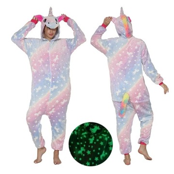 JEDNOROŻEC Piżama Kigurumi Onesie Świecąca w Ciemności UV L 165-174 cm