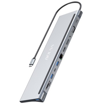 Adapter 12w1 Bounn USB-C HDMI 4K DP VGA RJ45 1000Mbps USB 3.0 USB 2.0 SD/TF
