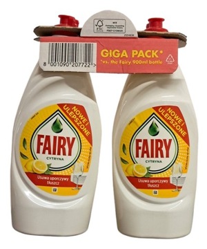 FAIRY Płyn do mycia naczyń usuwa tłuszcz Cytryna GIGA PACK 2szt 900 ml