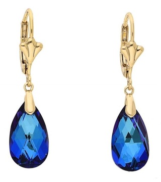 kolczyki stal 316 L złote łezka crystal Sapphire