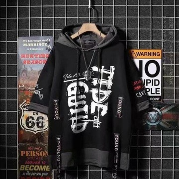 Męska bluza z kapturem Casual Patchwork Streetwear
