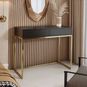 Toaletka / Konsola Loft Style 80 x 35 z szufladami CZARNO - ZŁOTA