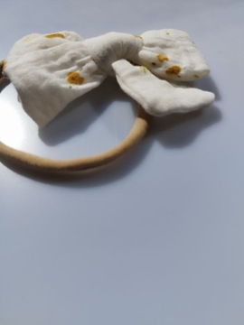 Opaska bezuciskowa kokardka dla niemowlaka dla dziewczynki muslinowa