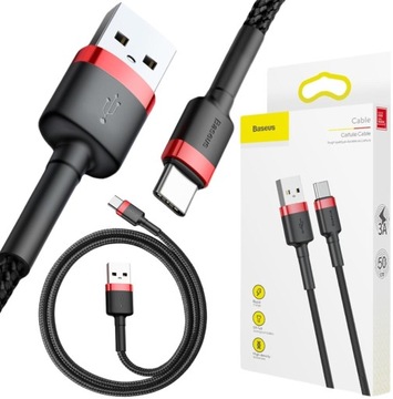KABEL USB-A -> USB-C Baseus Cafule CATKLF-A91 50cm 3A QC 3.0 CZARNO-CZERWON