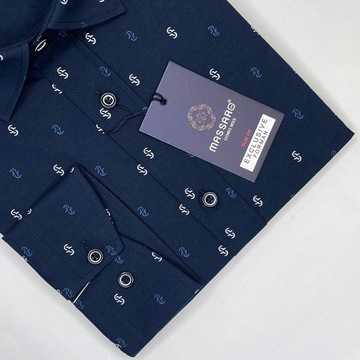 Elegancka granatowa PREMIUM koszula męska z lycrą w drobne wzorki SLIM-FIT