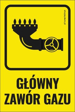 NAKLEJKA INFORMACYJNA GŁÓWNY ZAWÓR GAZU ŻÓŁTA