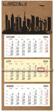 Kalendarz 2024 ścienny TRÓJDZIELNY KRAFT