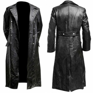 MĘSKI PŁASZCZ SKÓRZANY KURTKA TRENCZ ZE SKÓRY Moda S-5XL