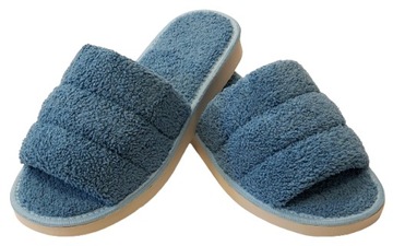 PANTOFLE KLAPKI POLSKIE METEOR WSUWANE FROTTE NIEBIESKIE R 38 W 24,50 CM