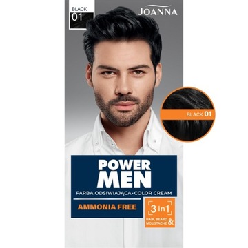 Joanna Power Men 3w1 farba odsiwiająca do włosów i brody color 01 black
