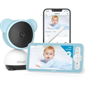 ELEKTRONICZNA NIANIA KAMERA OBROTOWA WIFI 2MPx 5-CALOWY LCD 4x ZOOM 3000mAh