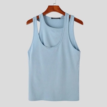 2023 Men Tank Tops Solid Color Round Neck Sleevele