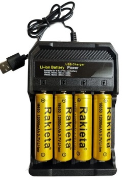 Ładowarka szybka USB +4x akumulator li-Ion 12000mAh 18650 3,7V/4,2V