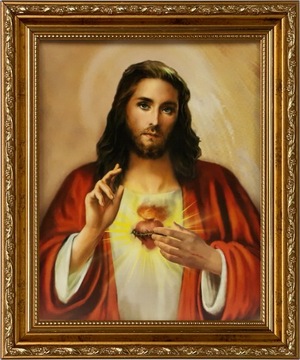 OBRAZ 31x26 JEZUS SERCE JEZUSA ZŁOTA RAMA