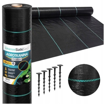 AGROTKANINA 110G 1,6x50m PREMIUM UV 3% AGROWŁÓKNINA CZARNA MATA + KOŁKI